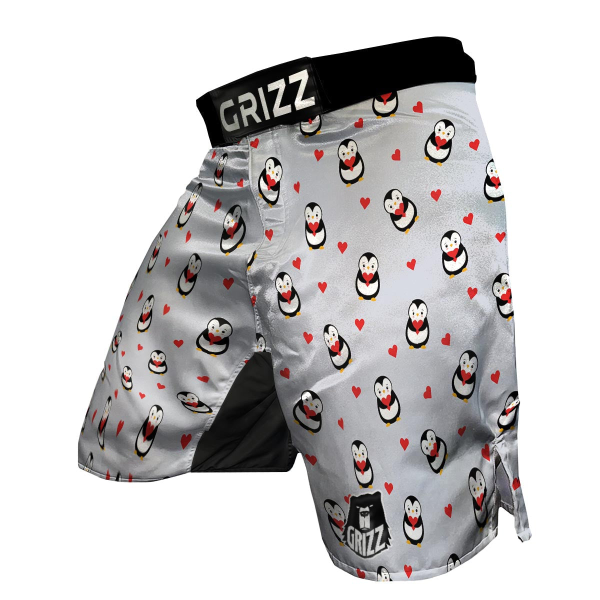 Penguin And Red Heart Print Pattern MMA Shorts-grizzshop