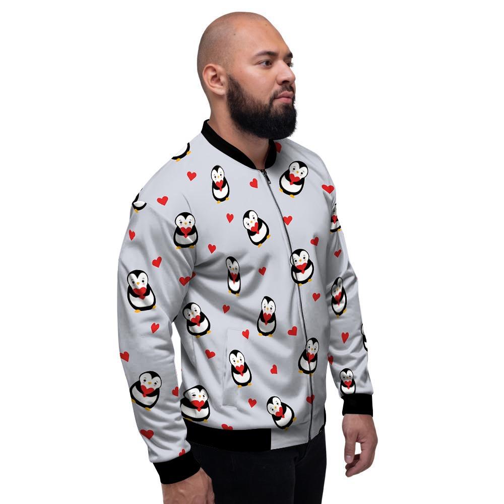 Penguin And Red Heart Print Pattern Men's Bomber Jacket-grizzshop
