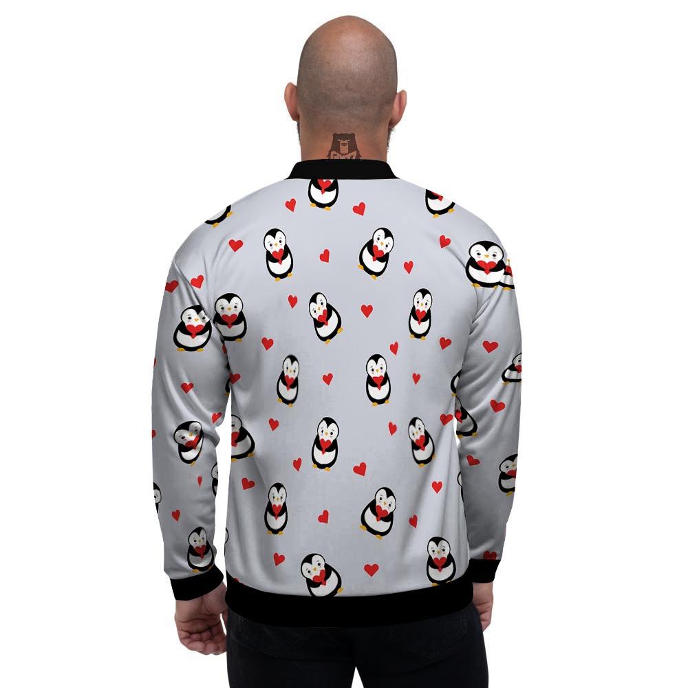 Penguin And Red Heart Print Pattern Men's Bomber Jacket-grizzshop