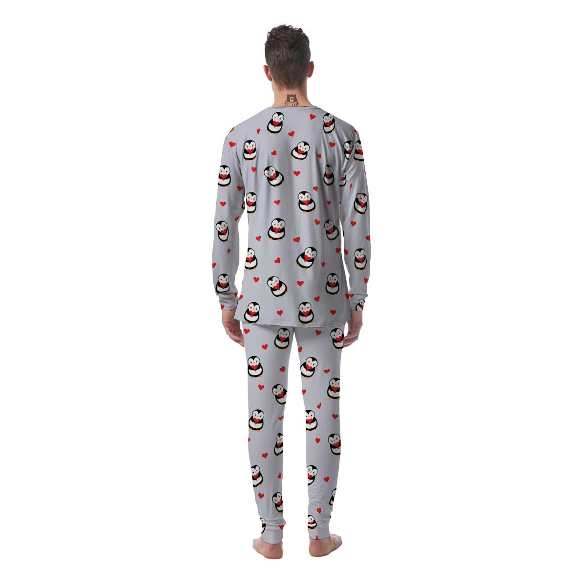 Penguin And Red Heart Print Pattern Men's Pajamas-grizzshop
