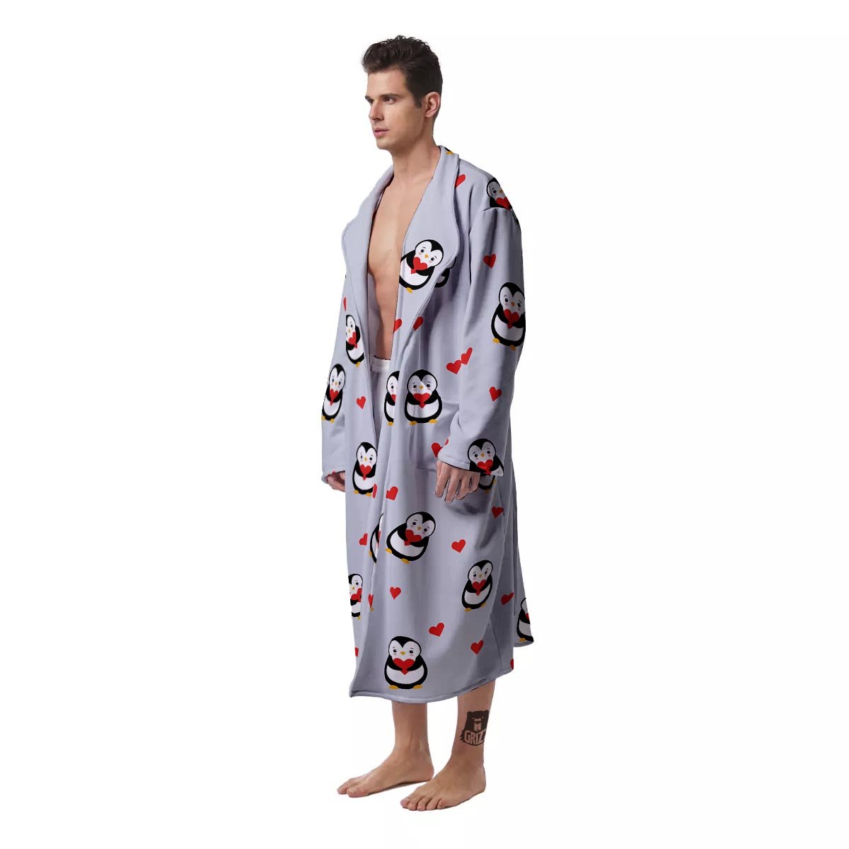 Penguin And Red Heart Print Pattern Men's Robe-grizzshop