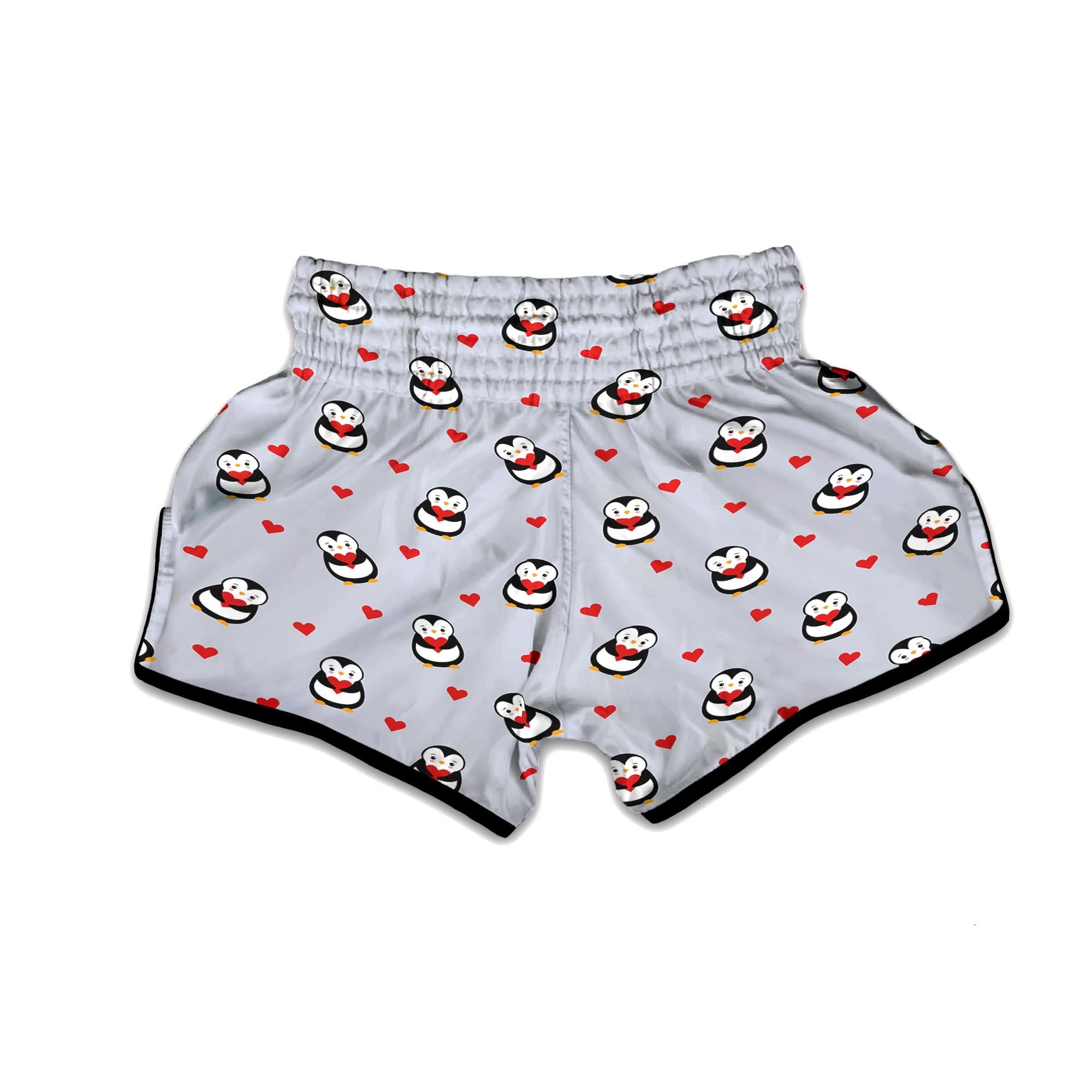 Penguin And Red Heart Print Pattern Muay Thai Boxing Shorts-grizzshop