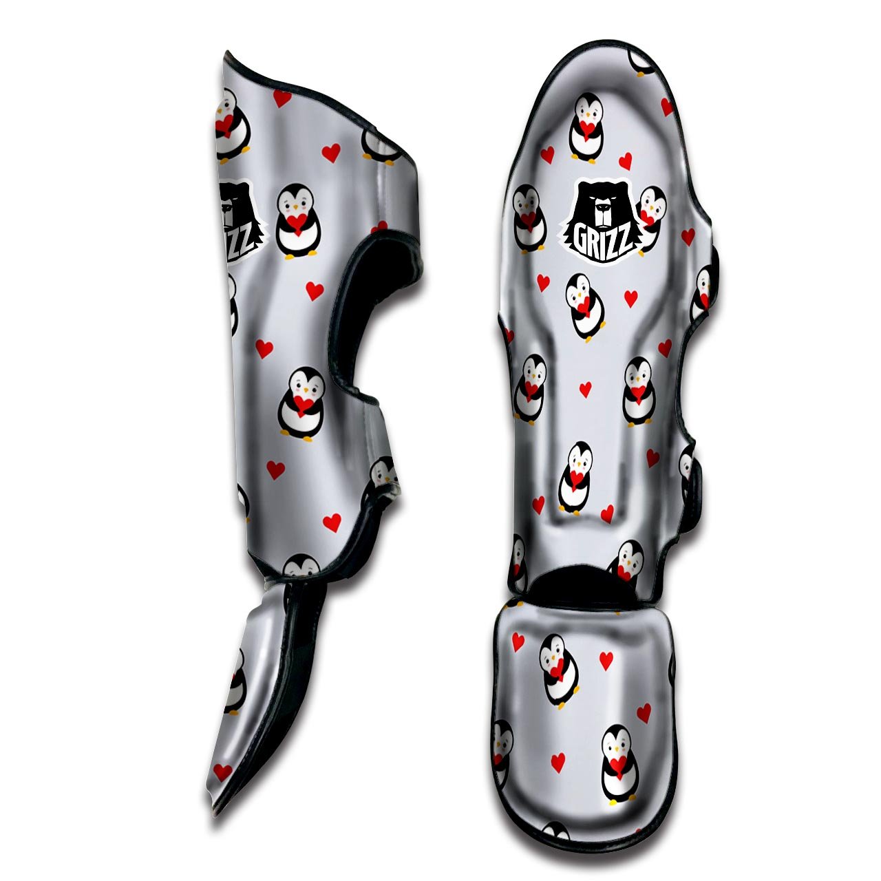 Penguin And Red Heart Print Pattern Muay Thai Shin Guards-grizzshop