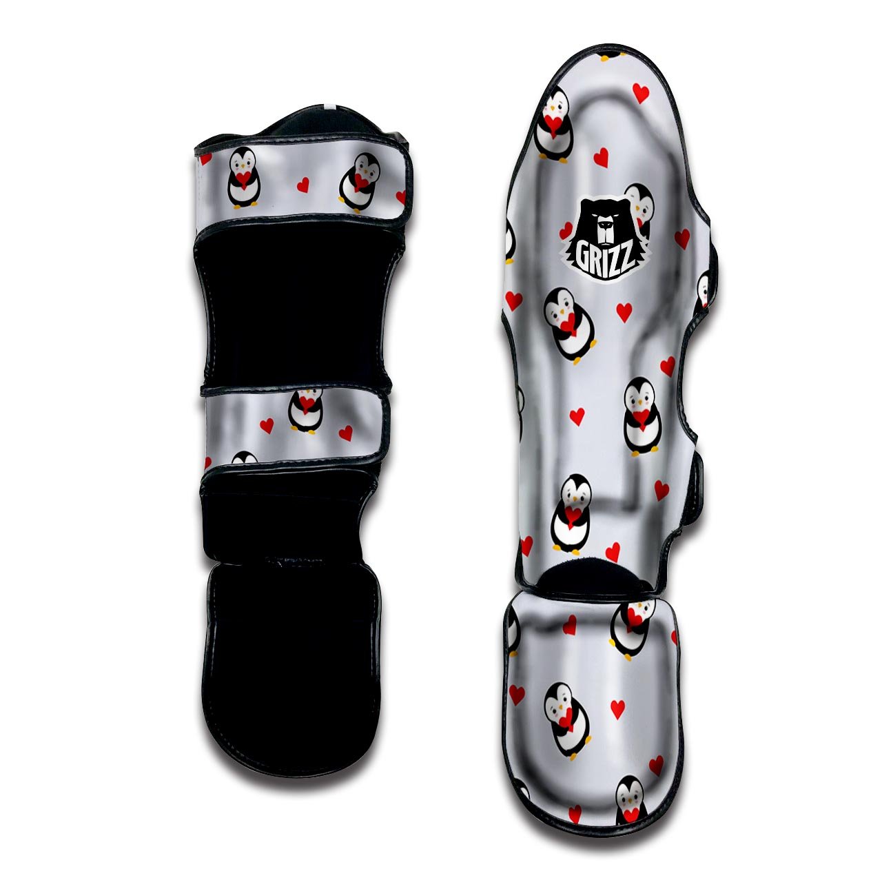 Penguin And Red Heart Print Pattern Muay Thai Shin Guards-grizzshop