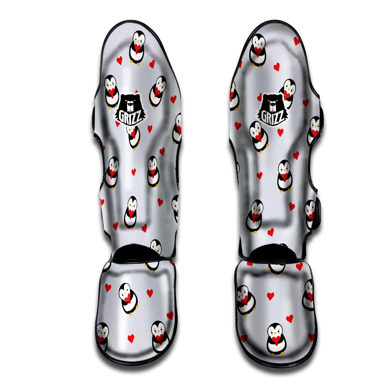 Penguin And Red Heart Print Pattern Muay Thai Shin Guards-grizzshop