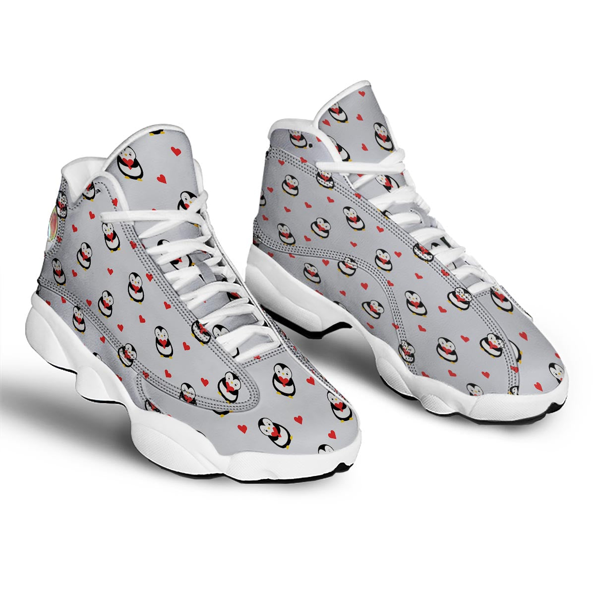 Penguin And Red Heart Print Pattern White Basketball Shoes-grizzshop