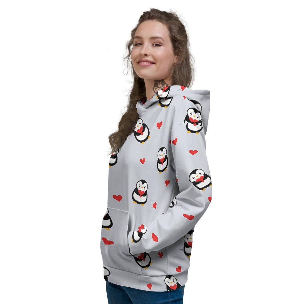 Penguin And Red Heart Print Pattern Women's Hoodie-grizzshop
