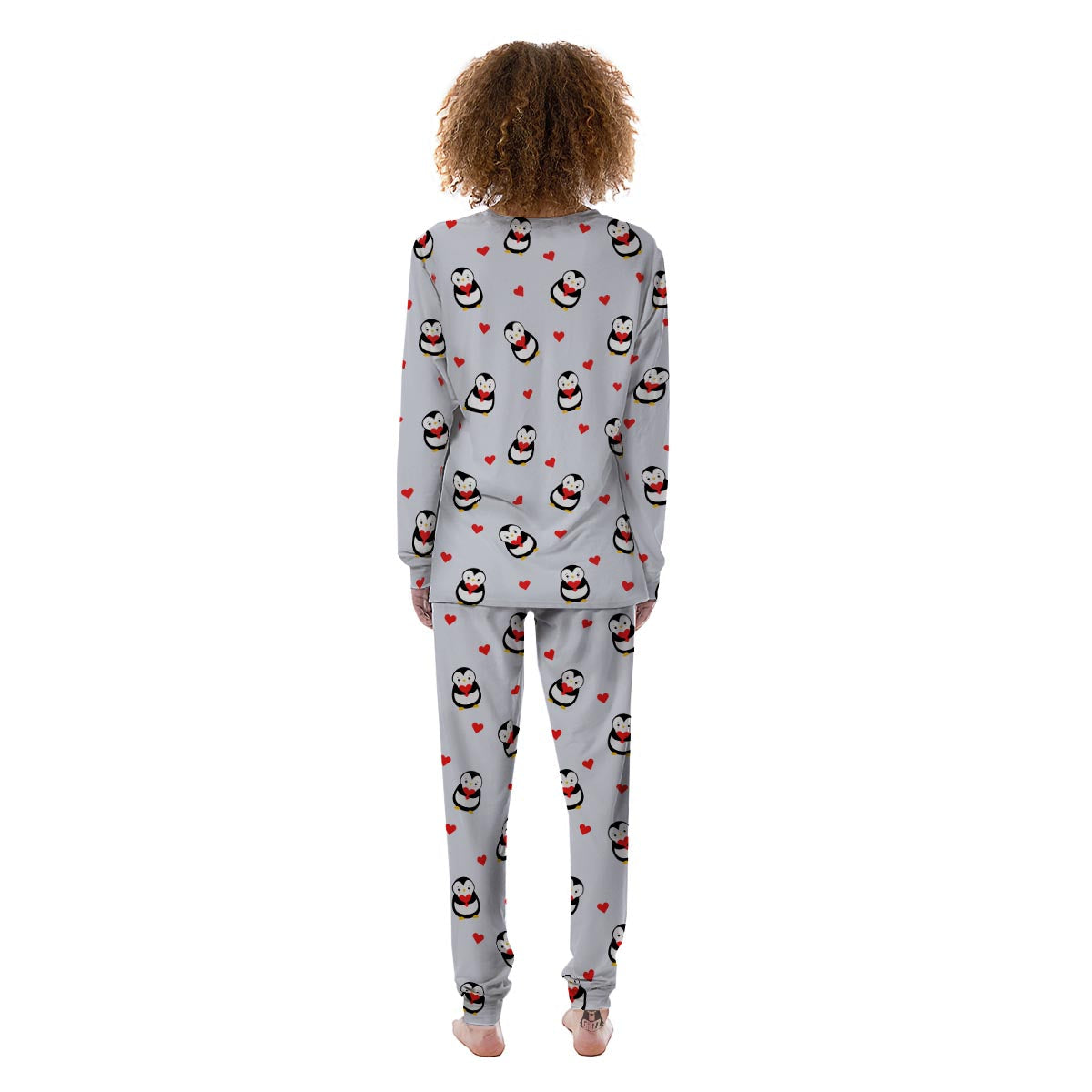 Penguin And Red Heart Print Pattern Women's Pajamas-grizzshop