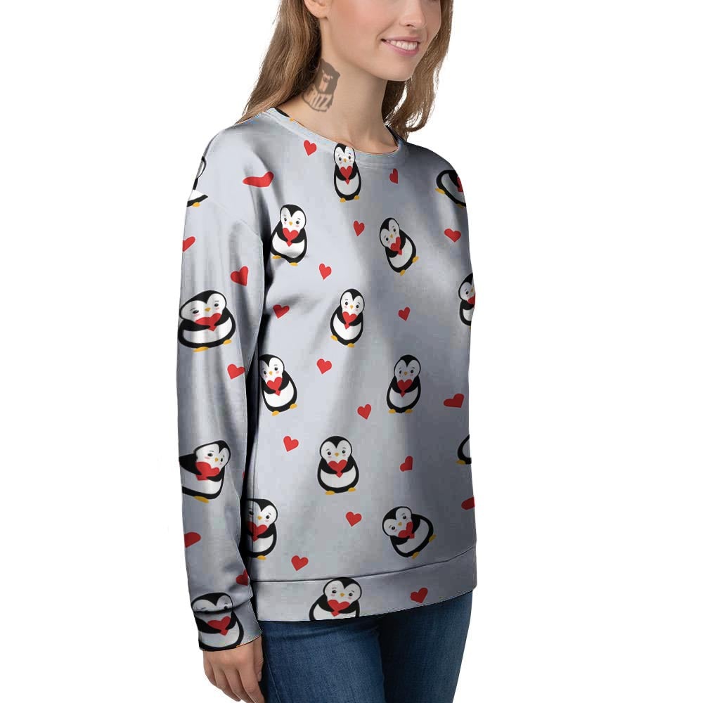 Penguin And Red Heart Print Pattern Women's Sweatshirt-grizzshop