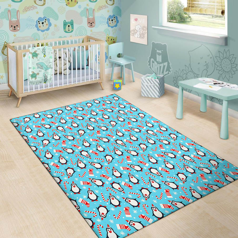 Penguin Christmas Santa Print Pattern Floor Mat-grizzshop