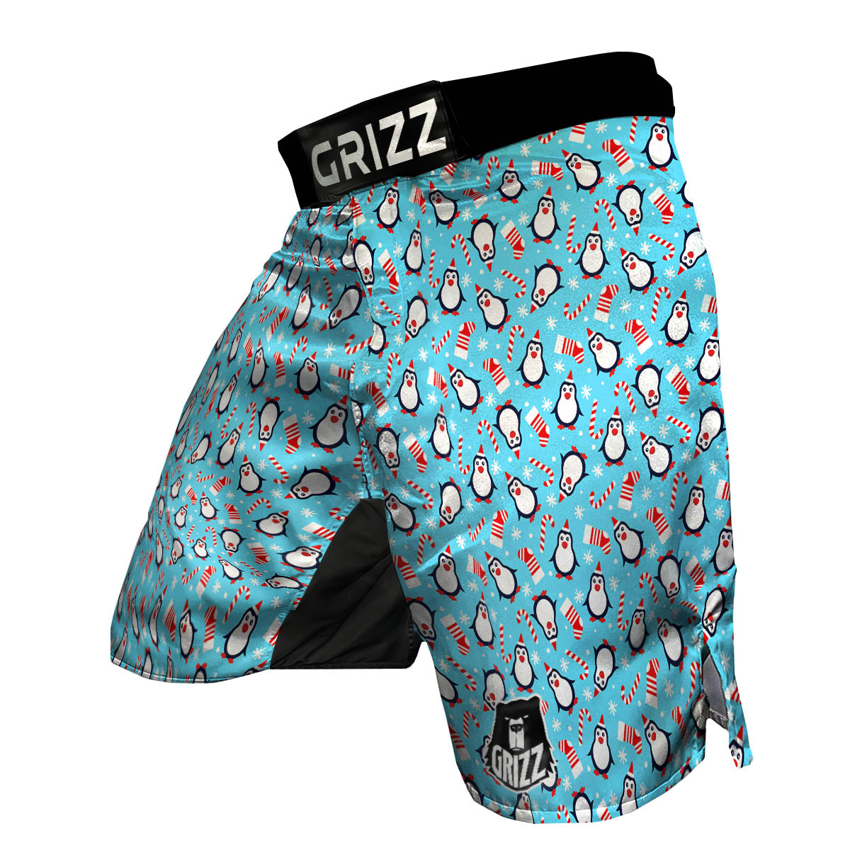 Penguin Christmas Santa Print Pattern MMA Shorts-grizzshop