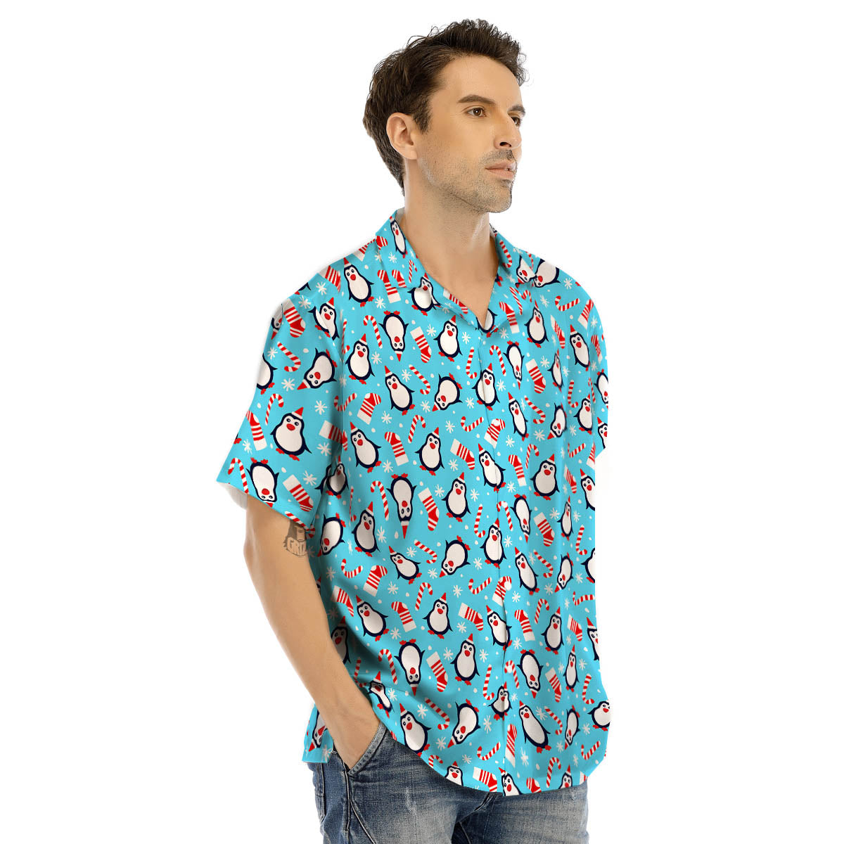 Penguin Christmas Santa Print Pattern Men's Hawaiian Shirt-grizzshop
