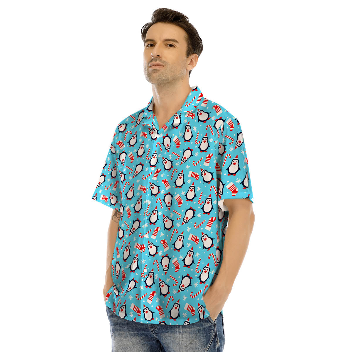 Penguin Christmas Santa Print Pattern Men's Hawaiian Shirt-grizzshop