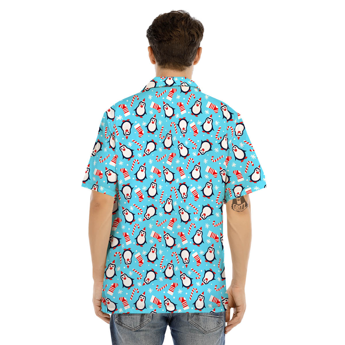 Penguin Christmas Santa Print Pattern Men's Hawaiian Shirt-grizzshop