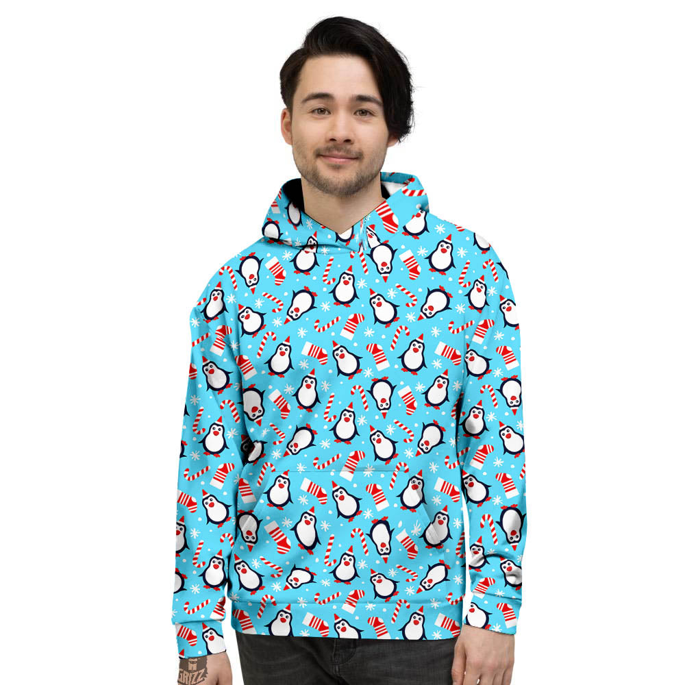 Penguin Christmas Santa Print Pattern Men's Hoodie-grizzshop
