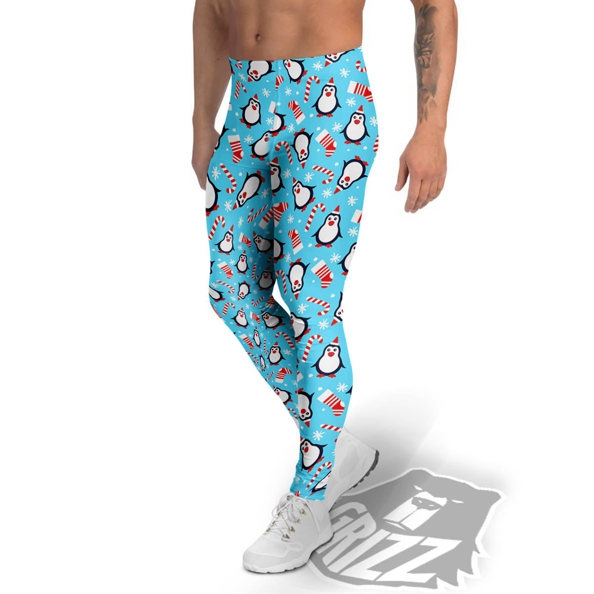 Penguin Christmas Santa Print Pattern Men's Leggings-grizzshop