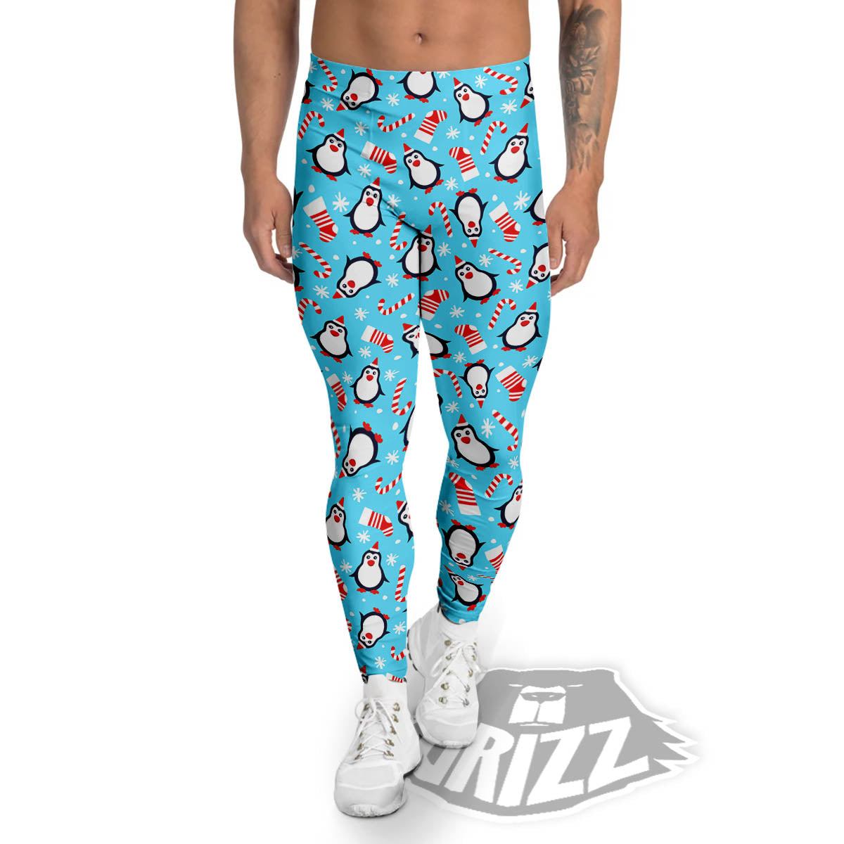 Penguin Christmas Santa Print Pattern Men's Leggings-grizzshop