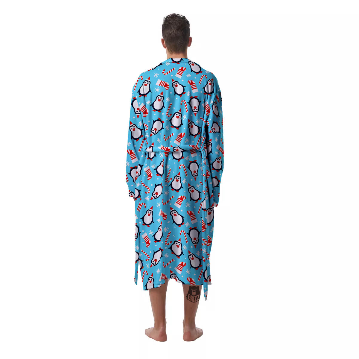 Penguin Christmas Santa Print Pattern Men's Robe-grizzshop