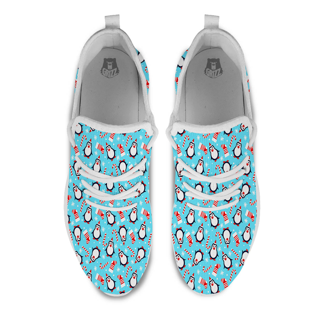 Penguin Christmas Santa Print Pattern White Athletic Shoes-grizzshop