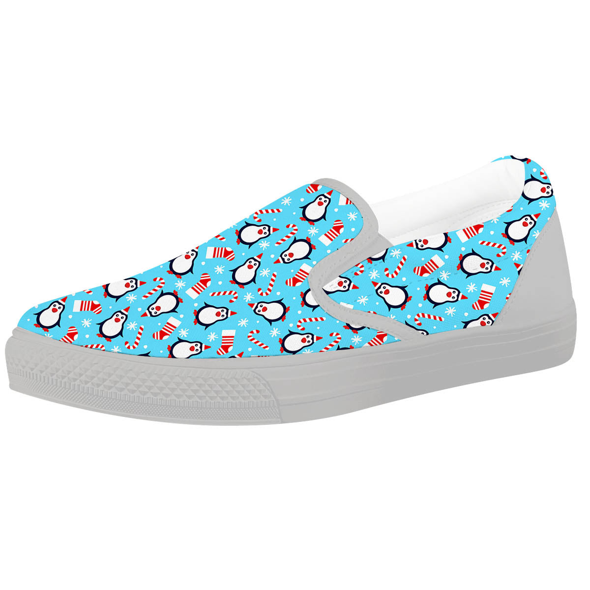 Penguin Christmas Santa Print Pattern White Slip On Shoes-grizzshop