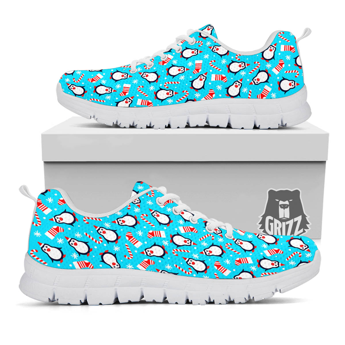 Penguin Christmas Santa Print Pattern White Sneaker-grizzshop