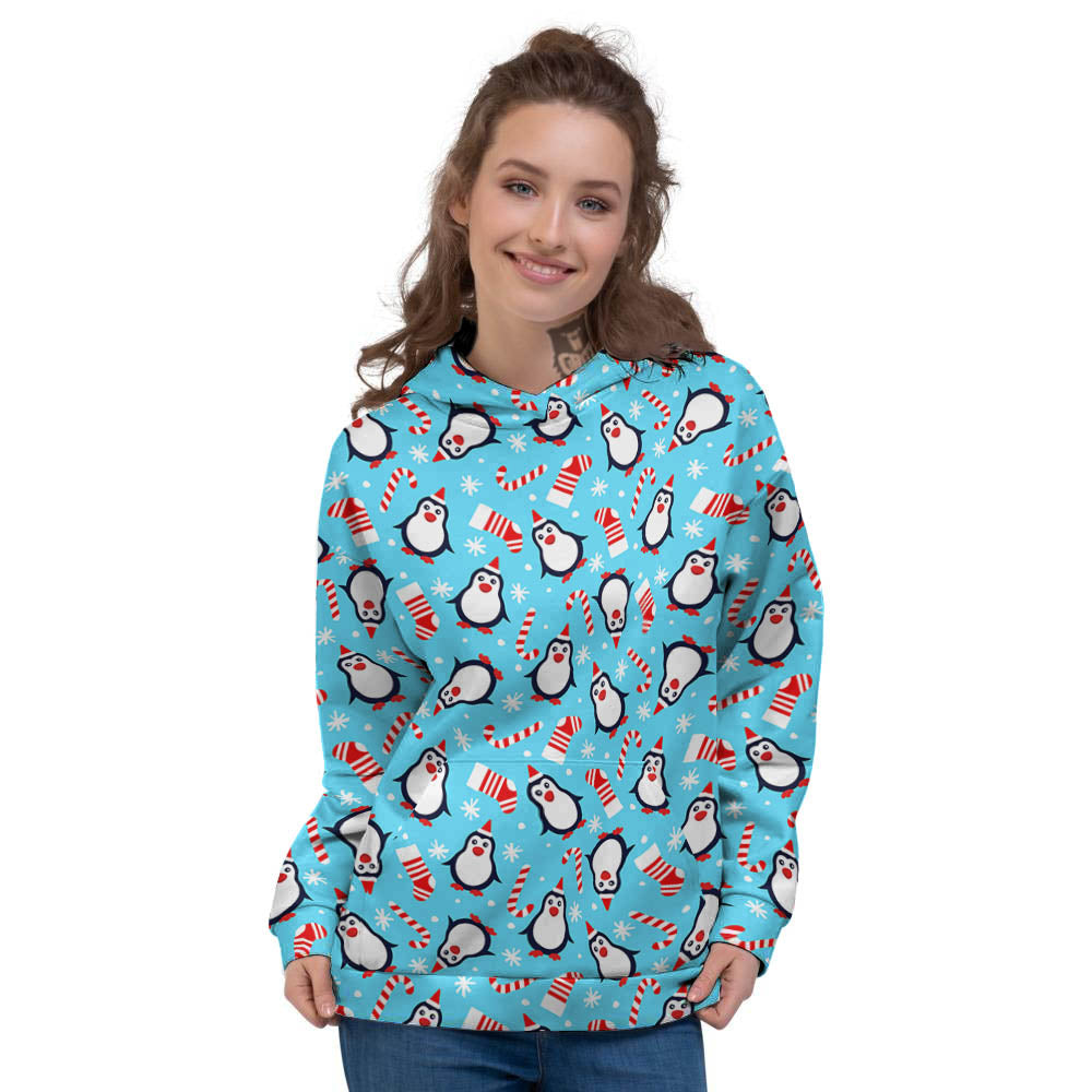 Penguin Christmas Santa Print Pattern Women's Hoodie-grizzshop