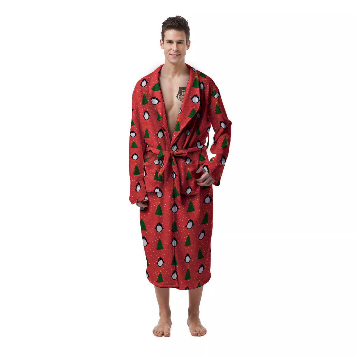 Penguin Christmas Snowy Print Pattern Men's Robe-grizzshop