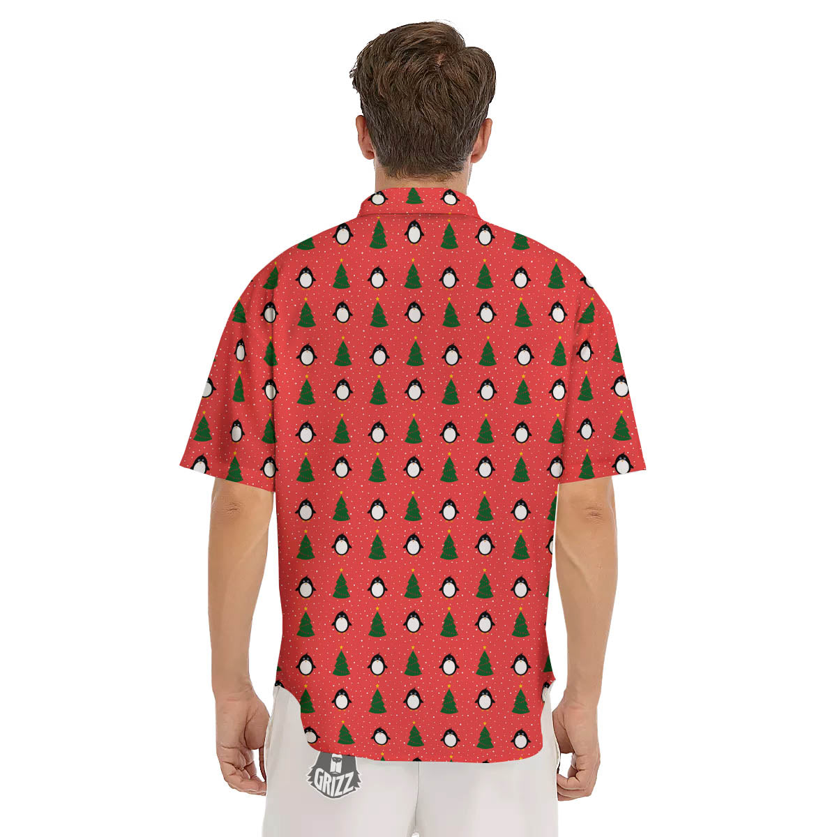 Penguin Christmas Snowy Print Pattern Men's Short Sleeve Shirts-grizzshop