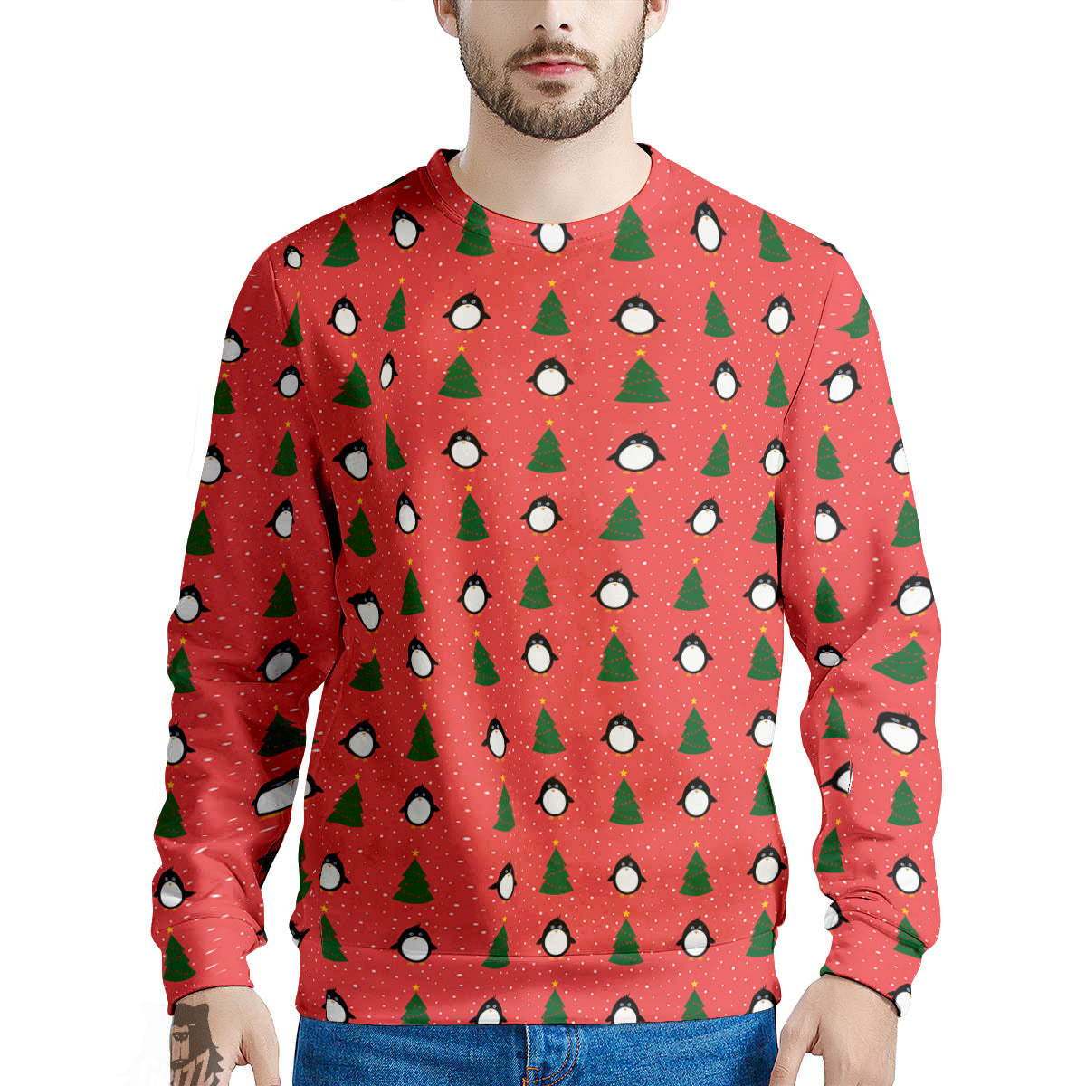 Penguin Christmas Snowy Print Pattern Men's Sweatshirt-grizzshop