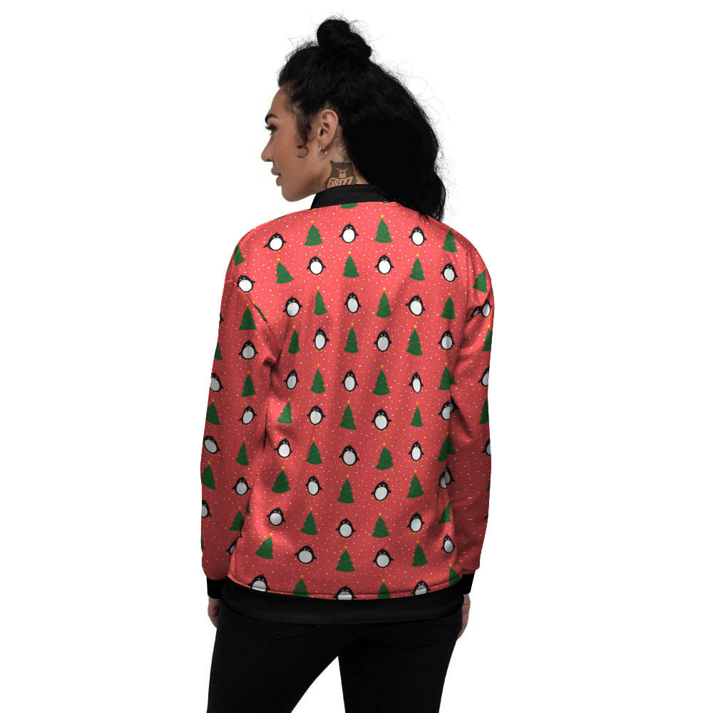 Penguin Christmas Snowy Print Pattern Women's Bomber Jacket-grizzshop
