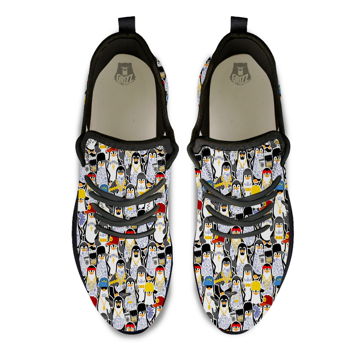 Penguin Criminal Print Pattern Black Athletic Shoes-grizzshop