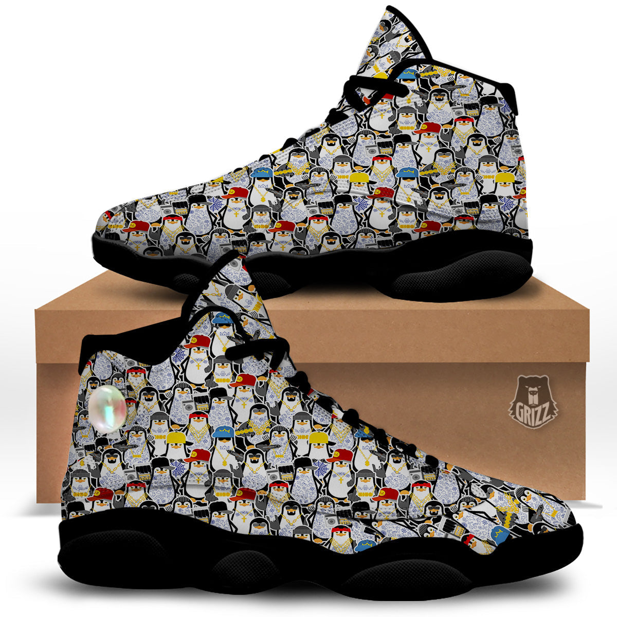 Penguin Criminal Print Pattern Black Basketball Shoes-grizzshop