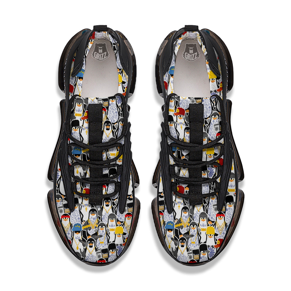 Penguin Criminal Print Pattern Black Gym Shoes-grizzshop