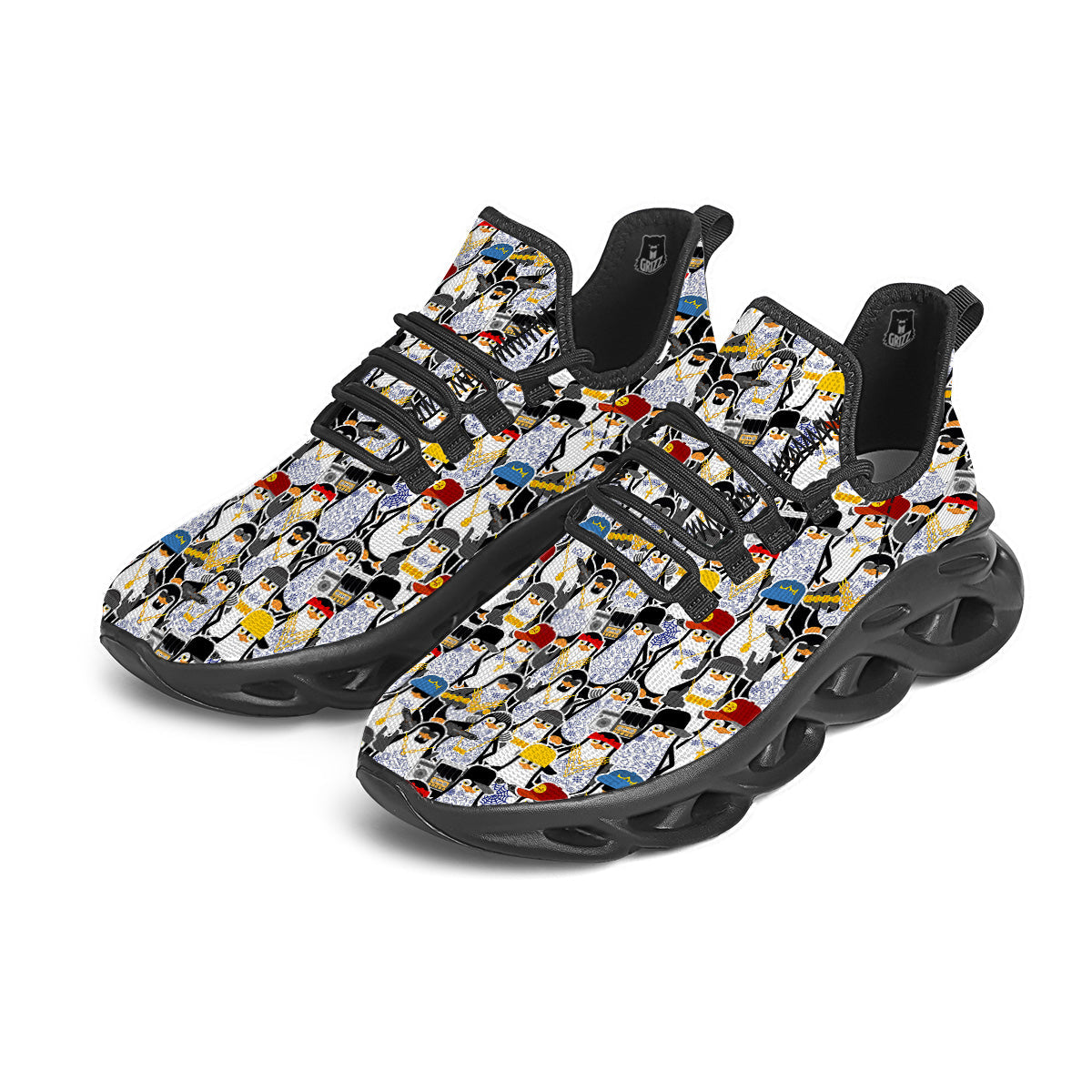 Penguin Criminal Print Pattern Black Running Shoes-grizzshop