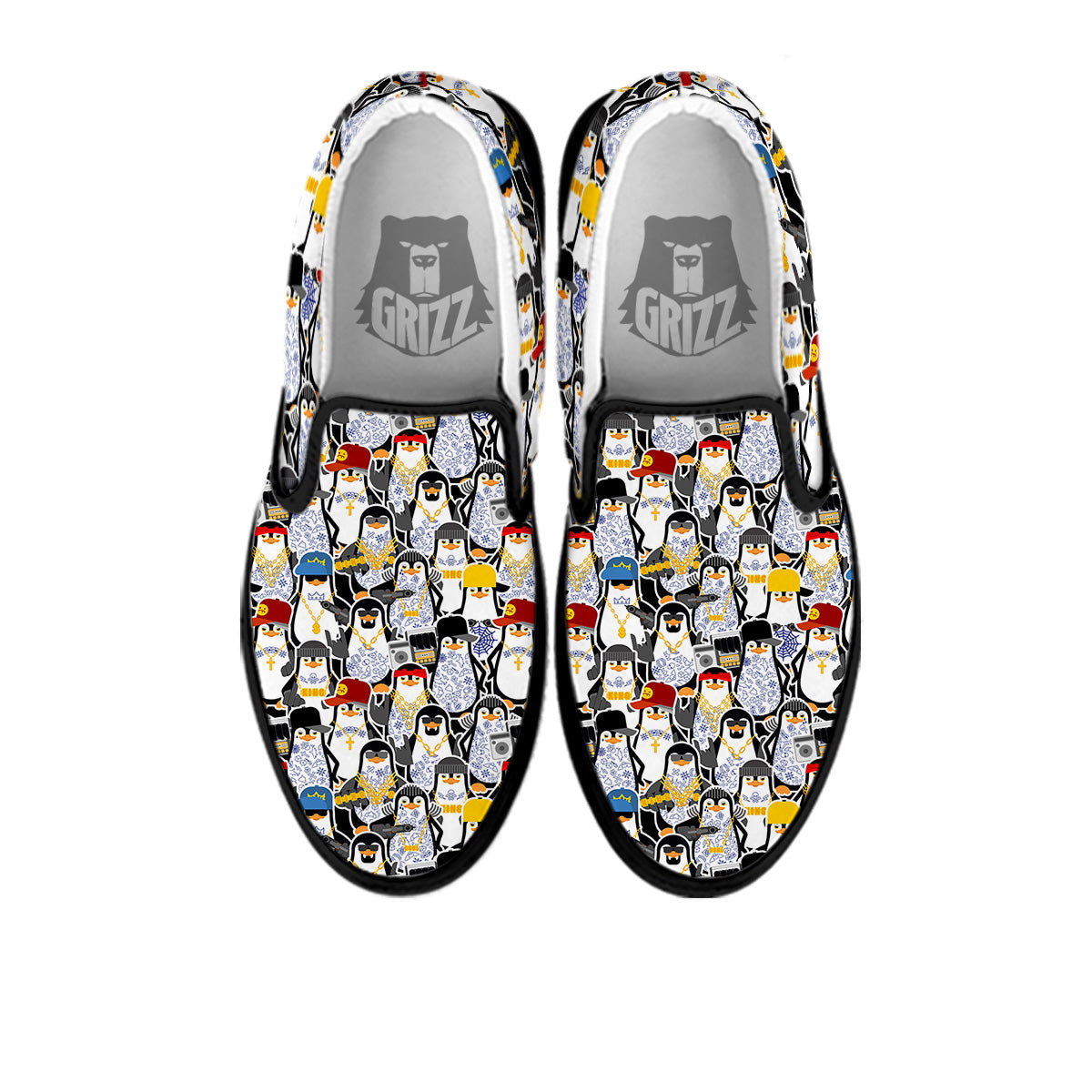 Penguin Criminal Print Pattern Black Slip On Shoes-grizzshop