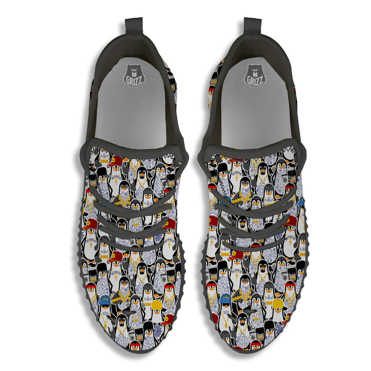 Penguin Criminal Print Pattern Black Walking Shoes-grizzshop