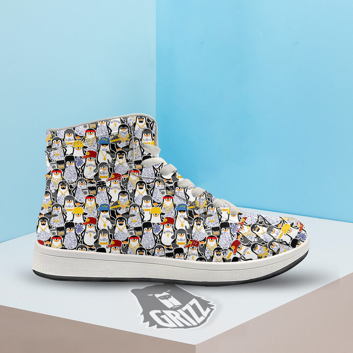 Penguin Criminal Print Pattern High Top Sneakers-grizzshop