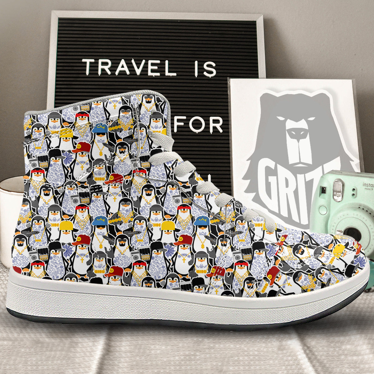 Penguin Criminal Print Pattern High Top Sneakers-grizzshop