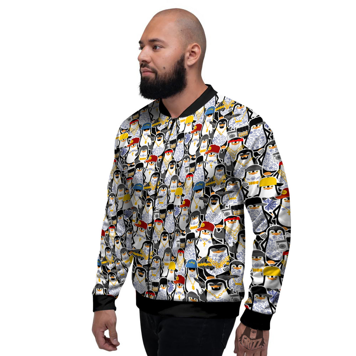 Penguin Criminal Print Pattern Men's Bomber Jacket-grizzshop