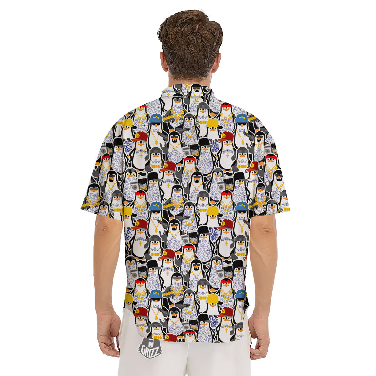 Penguin Criminal Print Pattern Men's Short Sleeve Shirts-grizzshop