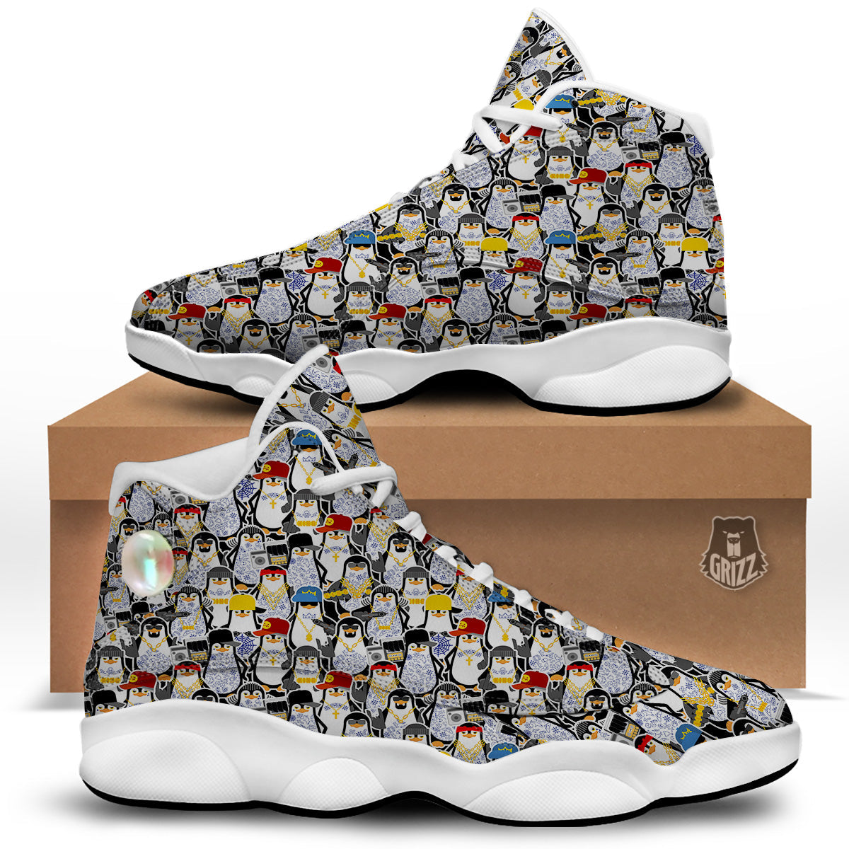 Penguin Criminal Print Pattern White Basketball Shoes-grizzshop