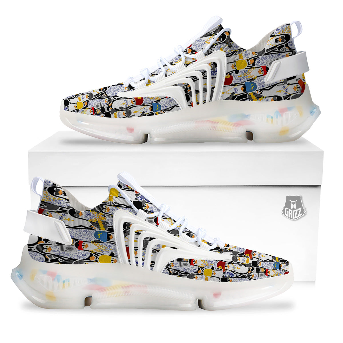 Penguin Criminal Print Pattern White Gym Shoes-grizzshop