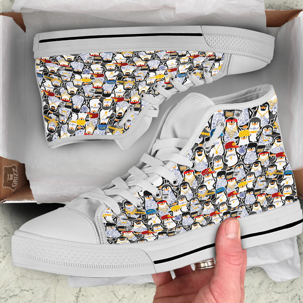 Penguin Criminal Print Pattern White High Top Shoes-grizzshop