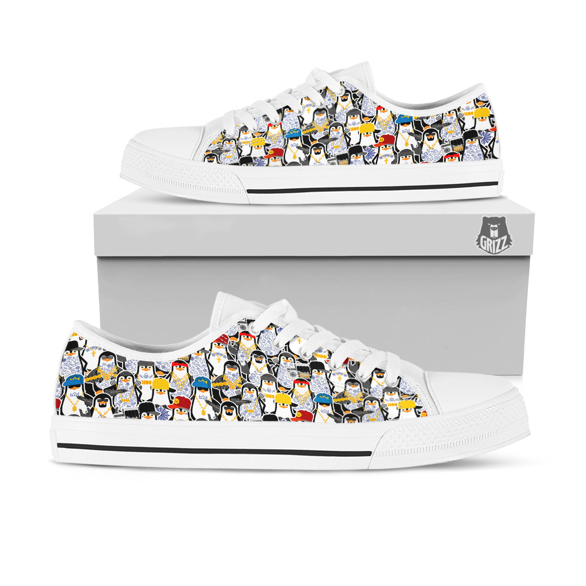Penguin Criminal Print Pattern White Low Top Shoes-grizzshop