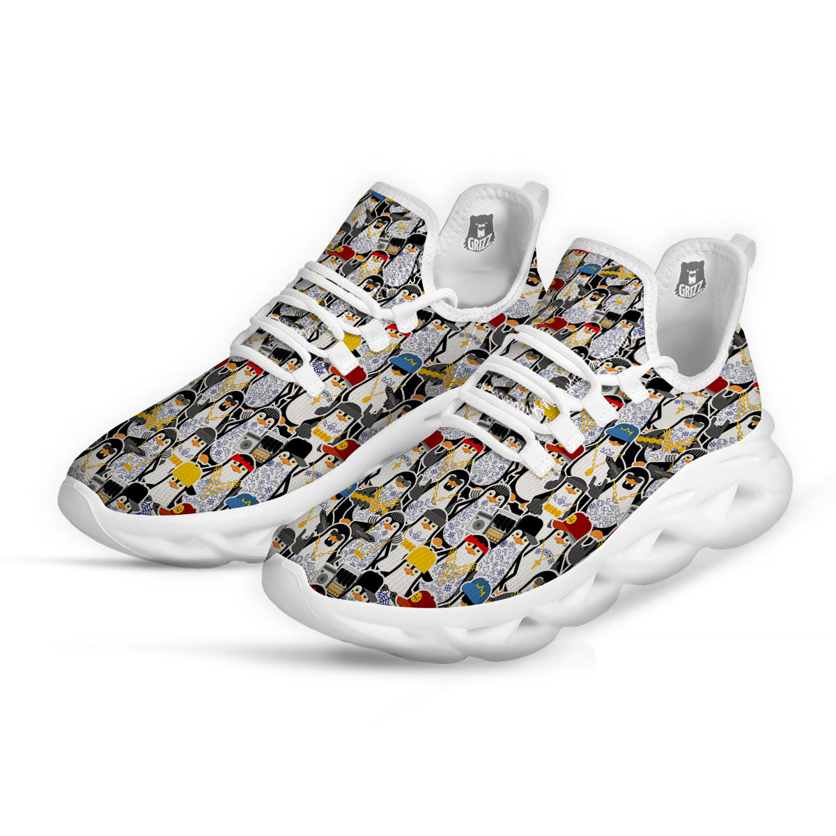 Penguin Criminal Print Pattern White Running Shoes-grizzshop