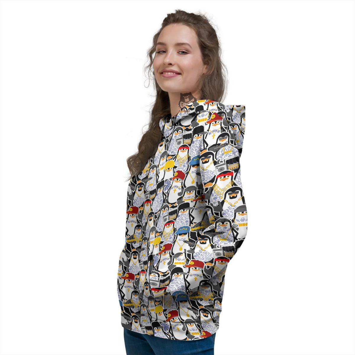 Penguin Criminal Print Pattern Women's Hoodie-grizzshop