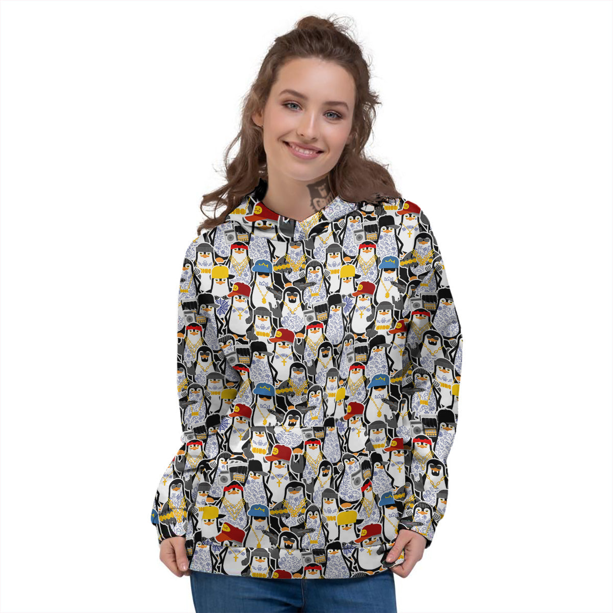 Penguin Criminal Print Pattern Women's Hoodie-grizzshop