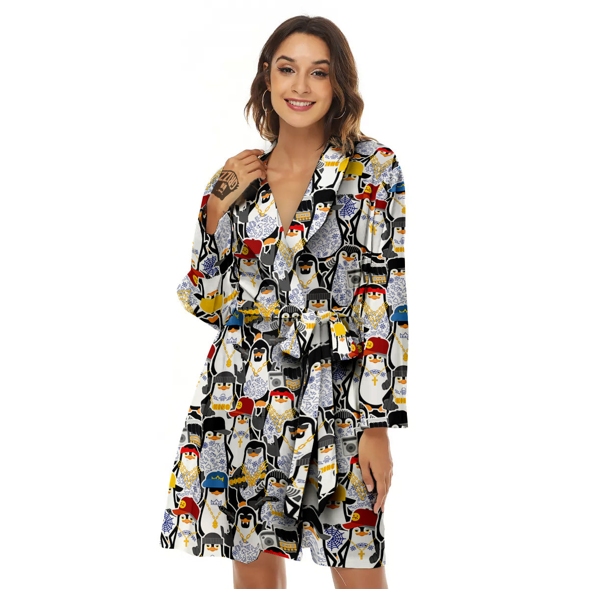 Penguin Criminal Print Pattern Women's Robe-grizzshop