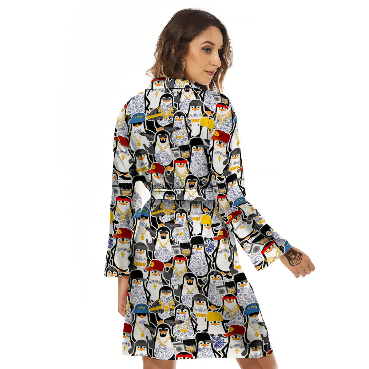 Penguin Criminal Print Pattern Women's Robe-grizzshop