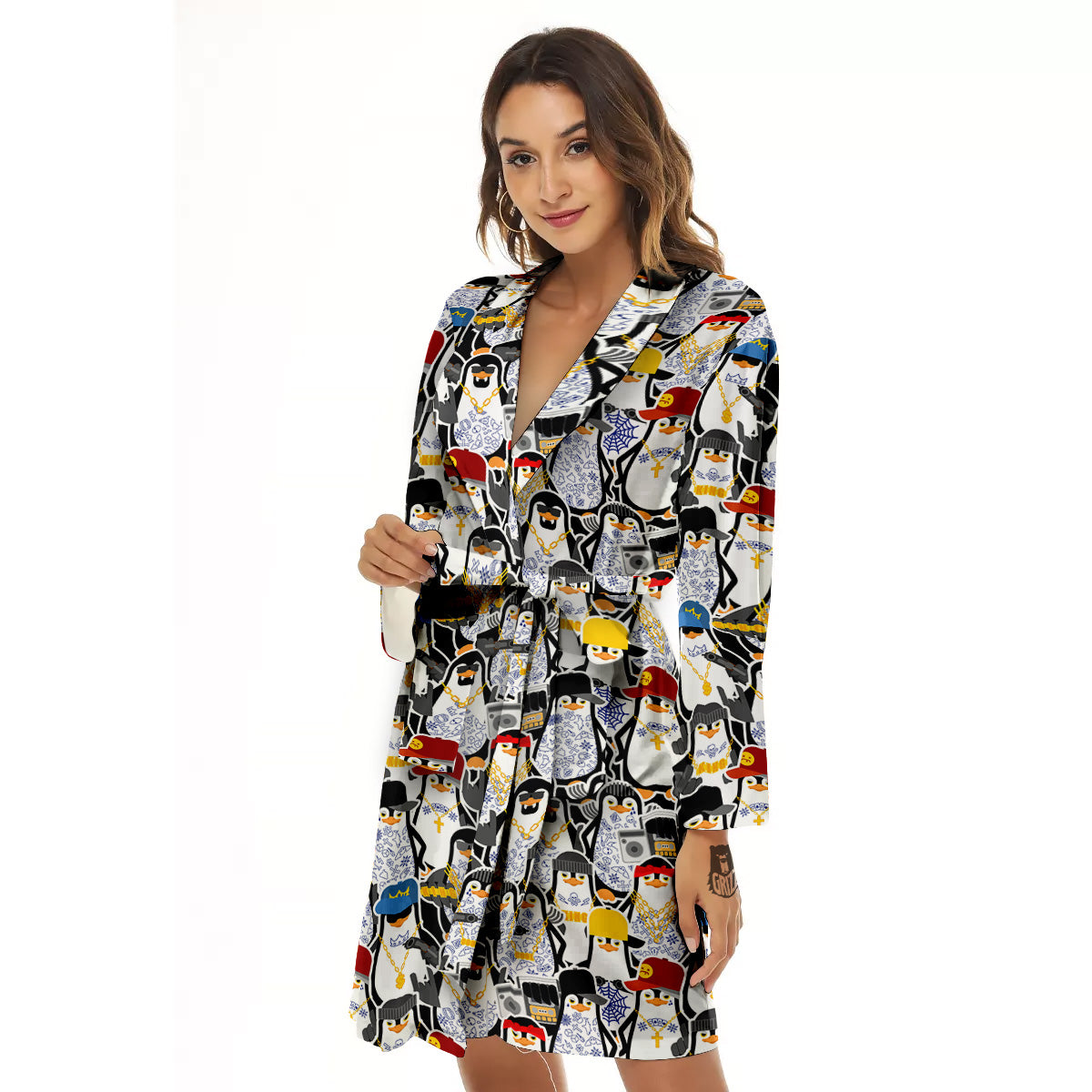 Penguin Criminal Print Pattern Women's Robe-grizzshop